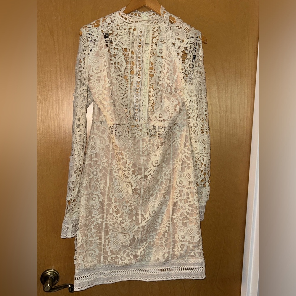 Missguided Tall Crochet Cream Dress Size 12 Tall